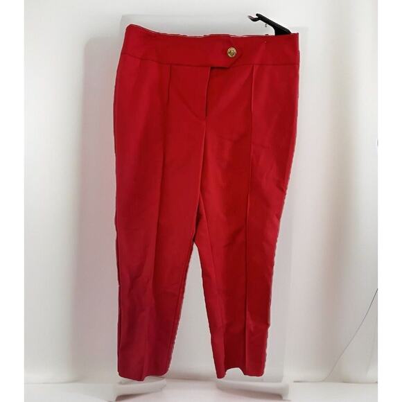 Anne Klein Slim Ankle Pants SZ 14 Red Barbados Cherry Stretch Front Zip Trousers - Picture 1 of 7